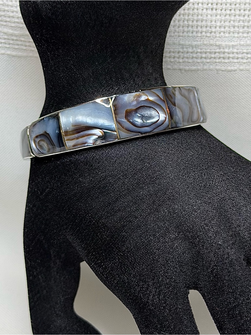 VTGβ Handmade Philippine Abalone Shell Inlay Cuff Bracelet Rhodium Boho Coastal